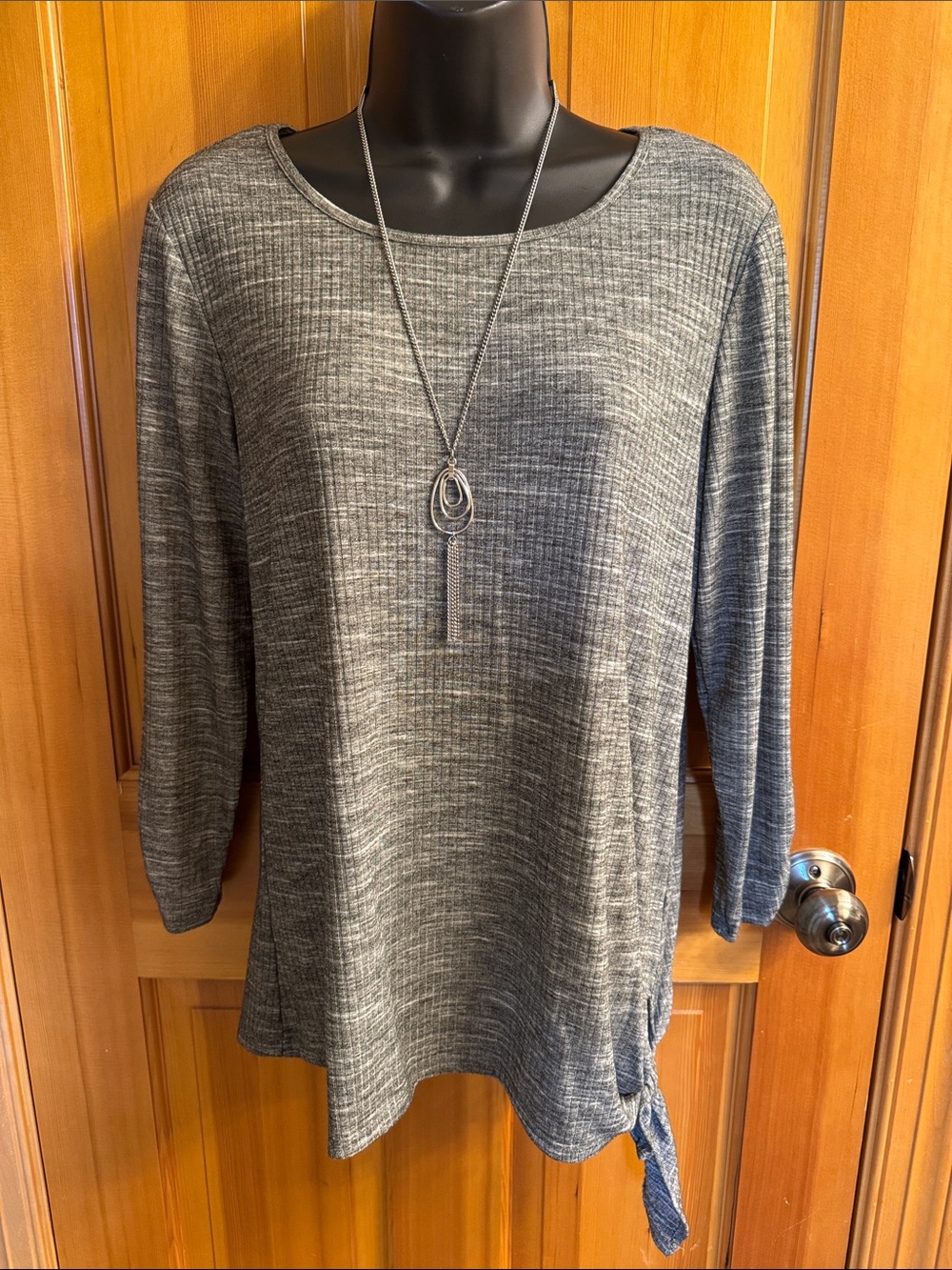 AB Studio Heather Green Tie-Side 3/4 Sleeve Top